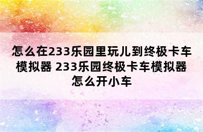 怎么在233乐园里玩儿到终极卡车模拟器 233乐园终极卡车模拟器怎么开小车